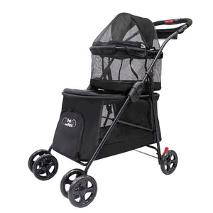 a double decker black dog stroller 