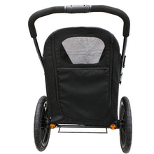 back view image of a black sailboat shaped dog jogger where you can see the two tiny back wheel reflectors
