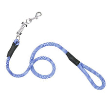 a tangled electric blue colored reflective dog leash