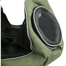 close up image of the breathing hole of a green Sling Pet Carrier