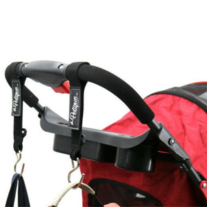 a close up image of a Pet Stroller Hooks attached to a red stroller
