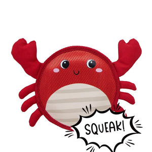 a red crab squeaky dog toy