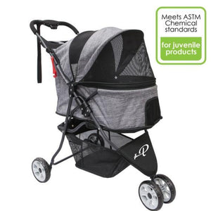 side view image of a grey colored dog stroller face right 
