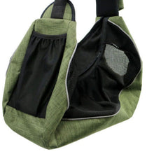 close up image of a green Sling Pet Carrier