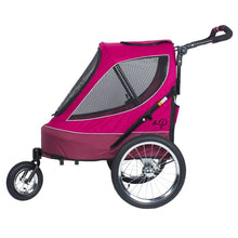 side view image of a blazinberry colored dog stroller facing left