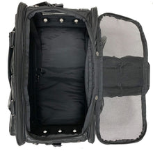 top view image of a fully wide opened black dog carrier