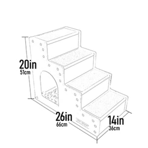 a sketch of the dimensions of the pet stair/den combination