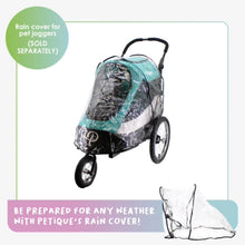 a dog stroller with rain cover on in white background 