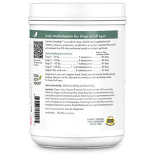 Back image of the Canine Complete Enhanced Multivitamins where you can see the feeding instructions 