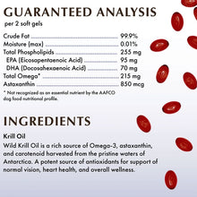 A picture of ingredients and nutritional content of KRILL OIL SOFT GELS