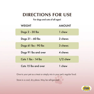directions for use of Wholistic Pet Organics , Hip & joint Soft Chew (FORMERLY RUN FREE™)