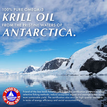 a poster of KRILL OIL SOFT GELS showcasing the alps in Antarctica