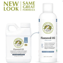 An image comparison showing the old packaging to a new packaging of Flaxseed Oil
