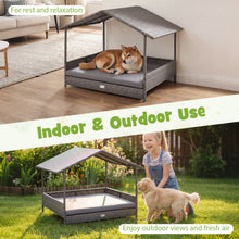 Wicker Dog House Elevated PE Rattan Dog Bed with Canopy