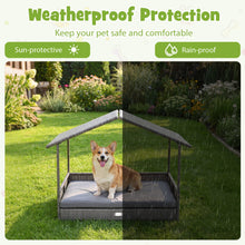 Wicker Dog House Elevated PE Rattan Dog Bed with Canopy