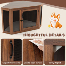Corner Dog Kennel with Mesh Door and Cushion-Brown
