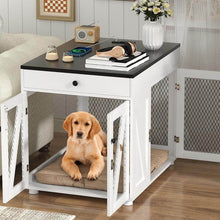 Dog Crate End Table Furniture with Drawer & USB Charging | Wooden Dog Kennel for Medium Dogs