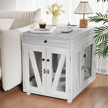 Dog Crate End Table Furniture with Drawer & USB Charging | Wooden Dog Kennel for Medium Dogs