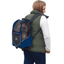 a lady wearing a thick jacket carrying her dog on her back with a 5-in-1 Pet Carrier [Backpack/Tote/Roller Bag/Carrier/Car Seat], Misty Blue