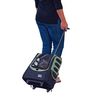 a lady walking her dog inside a 5-in-1 Pet Carrier [Backpack/Tote/Roller Bag/Carrier/Car Seat], Sage